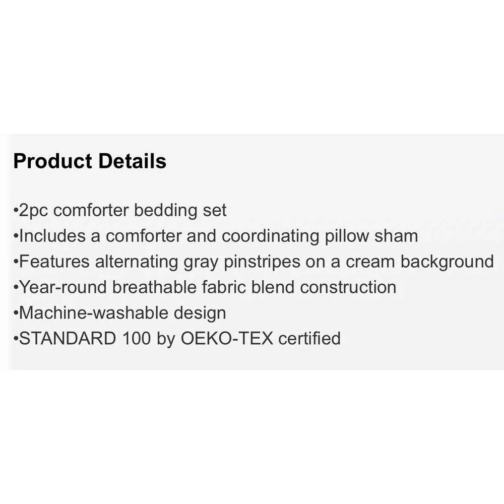 RARE 3pc Full/Queen Pinstripe Comforter & Sham Gray/Cream Hearth & Hand NEW